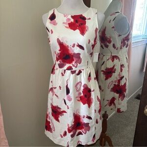 Dalia Sleeveless Dress Ivory Red Abstract Floral Poppy Watercolor Size 6 NWT